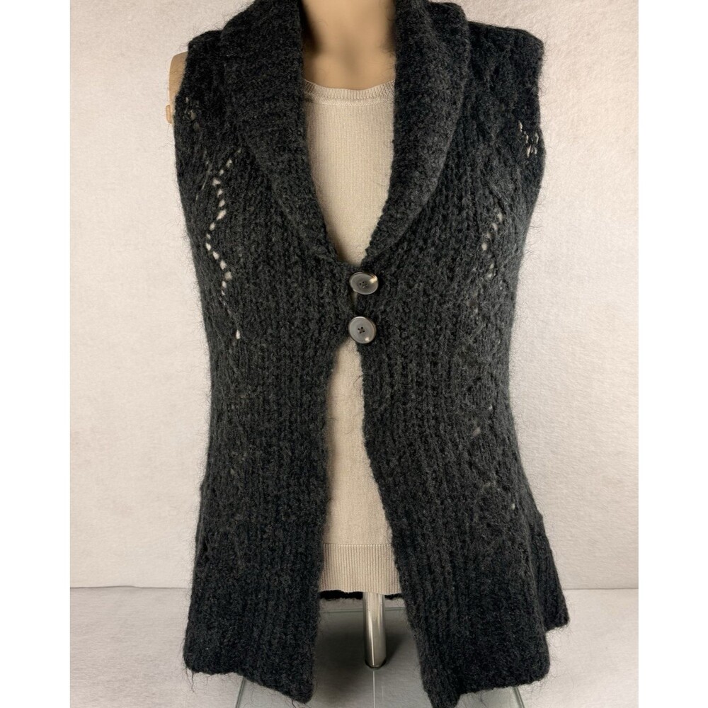 Eddie Bauer Hand Knit Mohair Blend Sweater Vest Cardigan Shawl Collar Gray M